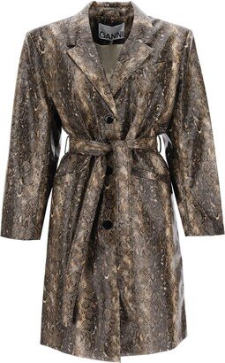 Snake-effect Faux Leather Trench Coat