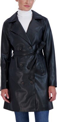 Sebby Collection Women's Faux Leather Trench Coat