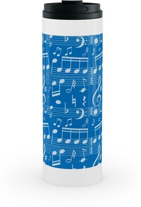 Travel Mugs: Music Notes - Blue Stainless Mug, White, 16Oz, Blue