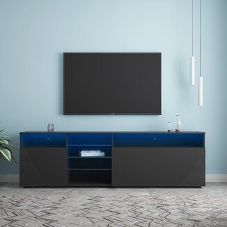 GEROJO Black Modern TV Stand with Gloss Doors and LEDs