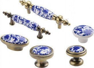 3 Ceramic Drawer Handle Blue & White Porcelain Door Handles Knobs Pulls Dresser Round Knob Cabinet Pulls Wardrobe Hardware 76mm