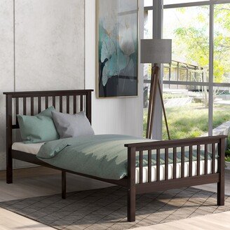 NINEDIN Solid Pine Wood Platform Bed Frame - Durability with Strong Slat Support, Espresso