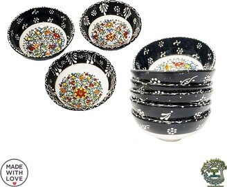 Set Of 6 Black Turkish Ceramic Bowls Snack Prep Dipping Appetizer Berry Serving Pottery Small Mixing Moroccan Dishes Home Kitchen Decor Gift