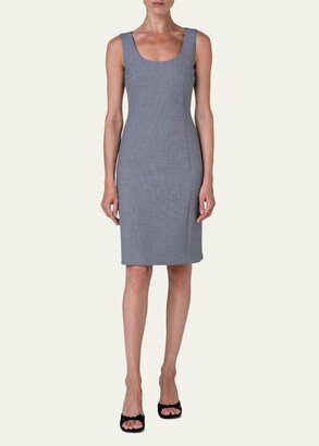 Micro Houndstooth Pebble Crepe Sleeveless Sheath Dress