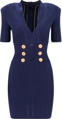 Logo Button Embellished Knitted Dress