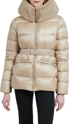 The Recycled Planet Faux Fur Trim Hooded Down Puffer Jacket