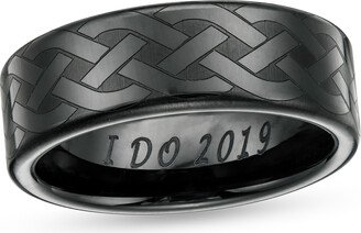 Men's 8.0mm Engravable Multi-Finish Celtic Knot Wedding Band in Black Ceramic (1 Line)