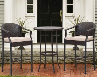 JUSTMAE 3-Piece Outdoor Wicker Patio Bar Stools with Table Set