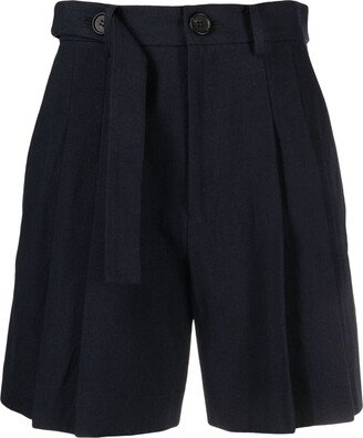 Belted-Waist Cotton-Hemp Shorts