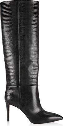 Croc-Embossed Leather Tall Stiletto-Heel Boots