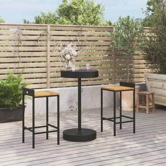 3 Piece Patio Bar Set Black Poly Rattan&Solid Wood Acacia - 15.7 x 17.3 x 33.9-AB