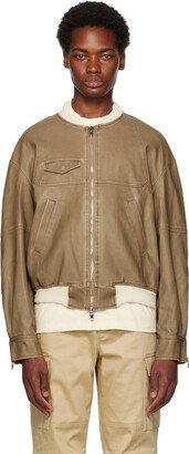 Beige Faux-Leather Bomber Jacket