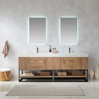 Alistair 84B Vanity with White Grain Stone Countertop and Mirror