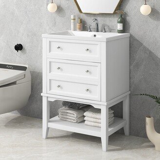 IGEMAN Modern Storage Bathroom Vanity with Sink Drawer and Open Shelf, White