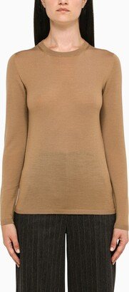 Camel crew-neck sweater in wool