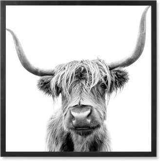 Photo Tiles: Highland Cow - Black And White Photo Tile, Black, Framed, 8X8, Black