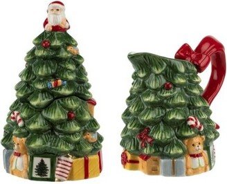 250th Anniversary Christmas Tree Figural Sugar and Creamer Set - Creamer: 7.4 oz./Sugar: 5.3 oz.