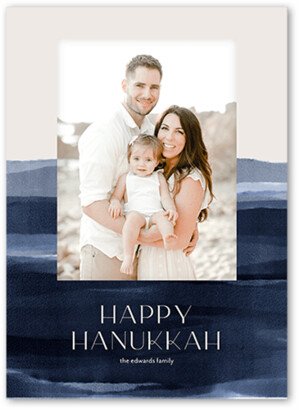 Hanukkah Cards: Watercolor Ocean Hanukkah Card, Beige, 5X7, Hanukkah, Matte, Signature Smooth Cardstock, Square