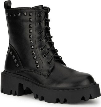 Zoey Womens Faux Leather Studded Combat & Lace-up Boots