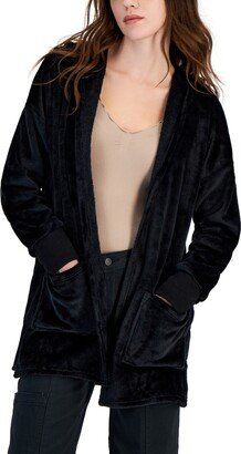 Juniors' Plush Hooded Long Cardigan