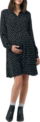 Fifi Polka Dot Long Sleeve Maternity//Nursing Shirtdress