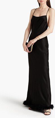 Kizo feather-embellished satin maxi slip dress