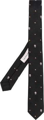 Star and Skull-jacquard silk tie