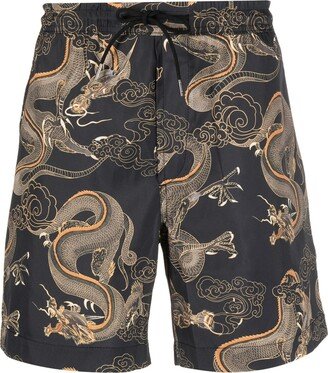 Dragon-Print Swim Shorts