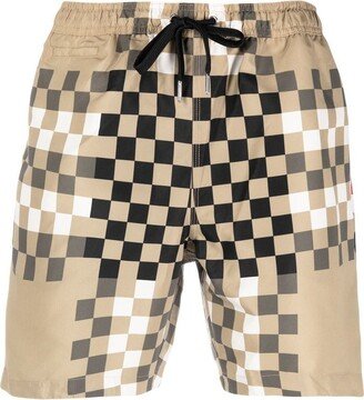 Pixel Checked Drawstring Swim Shorts