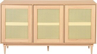 Simplie Fun 59 Rattan Tv Stand for 65/70 inch Tv Living Room Storage Console Entertainment Center, 3 open doors - Beige/khaki