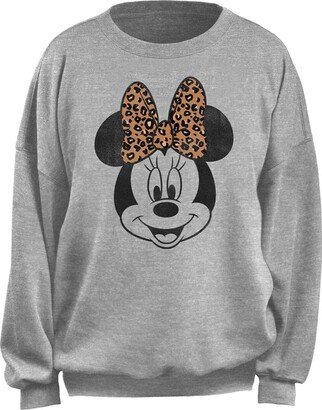 Women's Junior's Modern Minnie Face Leopard Oversized Fleece-AB