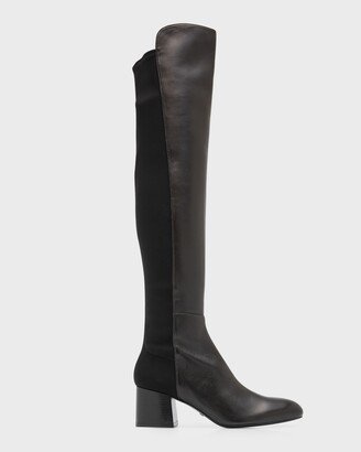 5050 Flareblock Leather Stretch Block-Heel Knee Boots-AA