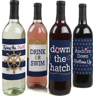 Big Dot Of Happiness Last Sail Before the Veil - Nautical Party Gift Wine Bottle Label Stickers 4 Ct