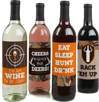 Big Dot Of Happiness Gone Hunting - Camo Party Decor - Wine Bottle Label Stickers - 4 Ct