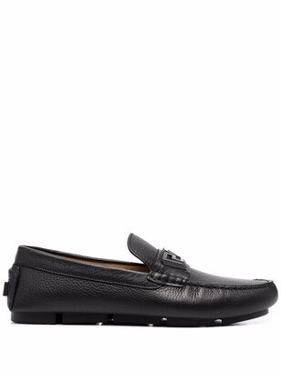 Greca-band pebbled leather loafers