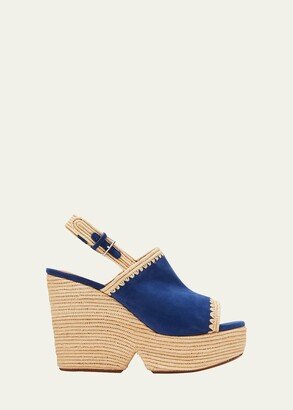 Damya Suede Raffia Slingback Platform Sandals-AA