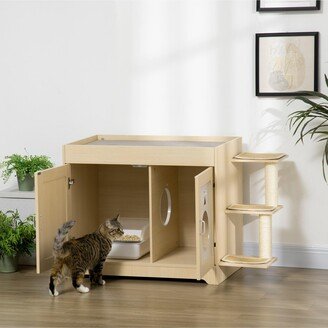 3-in-1 Cat Litter Box Enclosure & Elevated Cat Bed Tree with Scratching Posts for Large & Small Kitties, Hidden Cat Litter Cabinet with Double