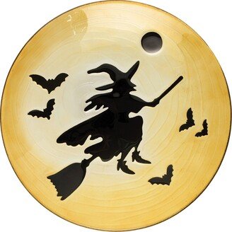 Gallerie II Witch on Broom with Bats Halloween Glass Plate