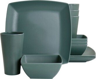 Home Grayson Melamine 12 Piece Square Dinnerware Set in Green