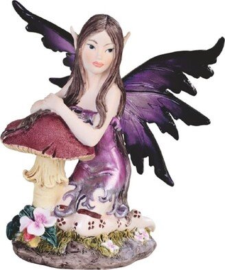 Q-Max 5H Blue/Purple Fairy with Clear Wings Leaning on Mushroom Statue Fantasy Decoration Figurine