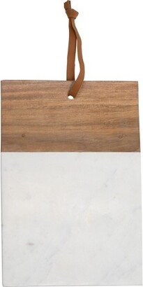 Large Square White Marble and Wood Serving Cutting Board