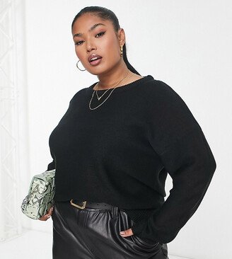 Brave Soul Plus grunge crew neck sweater in black