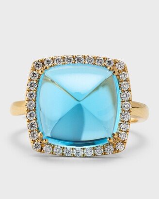 David Kord 18K Yellow Gold Ring with Swiss Blue Topaz and Diamonds, Size 7, 11.01tcw