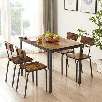 Mieres Industrial Style Rustic Brown 5 Pieces Wooden Top Dining Table Set with 4 Dining Chairs for Kithcen, Dining Room