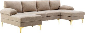 TOSWIN Spacious Polyester U-Shape Sectional Sofa with Iron Feet - Foam Seat Fill, Removable Cushions