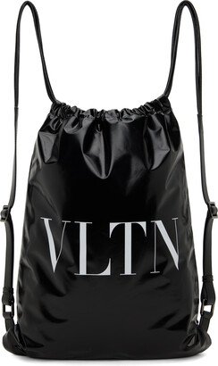 Black 'VLTN' Drawstring Backpack