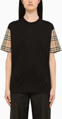 Black crew-neck T-shirt with check
