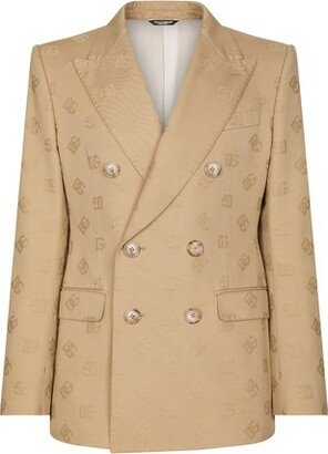 Tailored double-breasted cotton jacket with jacquard details