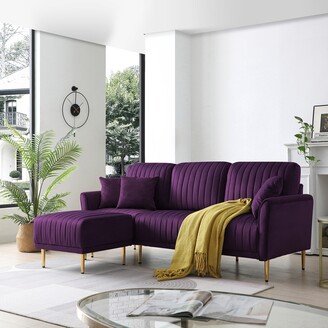 RASOO L-shaped Sofas Chaise Lounge with 3-seat Sofa and Ottoman, Velvet Sectional Sofas & Couches