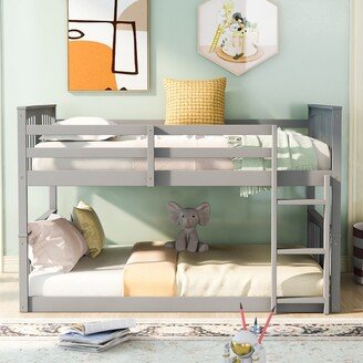 IGEMAN Full Over Full Low Floor Bunk Bed with Ladder and Guardrails